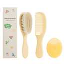 SIMPOR 3PCS Baby Hair Brush and Comb Set for Newborns, Yellow Natural Soft Goat Bristles and Silicone Cradle Cap Brush, Baby Hair Comb Care Kit with Toddlers