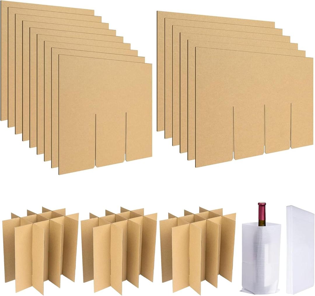 codree 3 Sets Glass Packing Kits- Glass Dividers for Moving Boxes- Glassware Dish Packing Boxes Corrugate Dividers with 36 pcs Foam Pouches Fits 16x12x12 Inch Box (Box Not Included)
