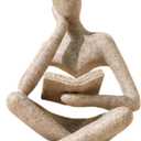 Bookshelf Decor Thinker Statue - Abstract Art Reading Thinker Sculpture Figurine Aesthetic, Modern Home Decoration for Living Room Office Shelves Coffee Table Desk Decor(Beige)