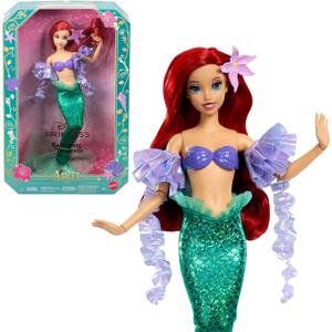 Mattel Disney Princess Mermaid Ariel Sparkling Princess Fashion Doll & Accessory with Removable Tail, Sleeves & Flower Hair Clip, Inspired by Movie