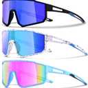 3PACK Kids Sunglasses for 6-14 Boys Girls, Youth Baseball and Cycling UV400 Protection Goggles (3pcs-black Blue+white Blue+blue Pink-k01)