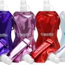 USA Merchant | Collapsible Reusable Water Bottle with Carabiner Clip Light Weight Leak Proof Foldable Drinking Water Bottle Non Toxic BPA Free - 16.9 oz 4 Pack (Pink, Purple, Red, Clear)