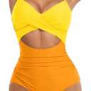 Eomenie Women's One Piece Swimsuits Tummy Control Cutout High Waisted Bathing Suit Wrap Tie Back 1 Piece Swimsuit (Orange, M)