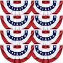 8 Pack 1.5 X 3 FT American Bunting Flag 4th of July Decorations, USA Pleated Fan Flag Memorial Day Patriotic Half Fan Banner 100% Polyester Fourth July Independence Day Outdoor Indoor Decor