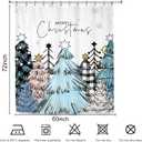 Merry Christmas Abstract Tree Shower Curtain 60Wx72L Buffalo Check Plaid Xmas Winter New Year Holiday Snowflake Pink Blue Bathroom Set Accessories Decor with 12 Pack Hooks