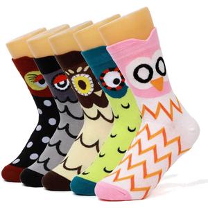 Pack of 5 Womens Cute Animal Owl Cat Socks Crew Cotton Novelty Socks for Owl Cat Lovers Gifts Ideas