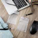 Fumete 100 Sets Name Tag Lanyards with ID Badge Holder Durable Clear Cruise Teacher Lanyards with Plastic Waterproof ID Badge Holders Bulk for Adults Teacher School Office Ship Cards(Black)