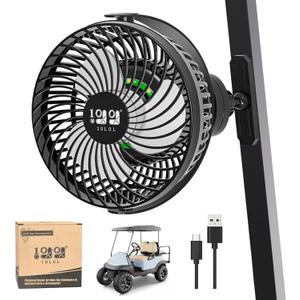 Magnetic Fans for EZGO Club Car Yamaha Golf Carts, Low Noise, 3-Speed Settings 360° Rotatable with Magnetic Mount Base, 8000mAh Large Battery (Black)