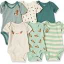 Amazon Essentials Unisex Babies' Short-Sleeve Bodysuits, Pack of 6, Ivory Forest, 18 Months