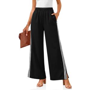 Cicy Bell Womens Palazzo Striped Pants Wide Leg High Waisted Baggy Business Casual Side Split Elastic Y2K Lounge Trousers, Small