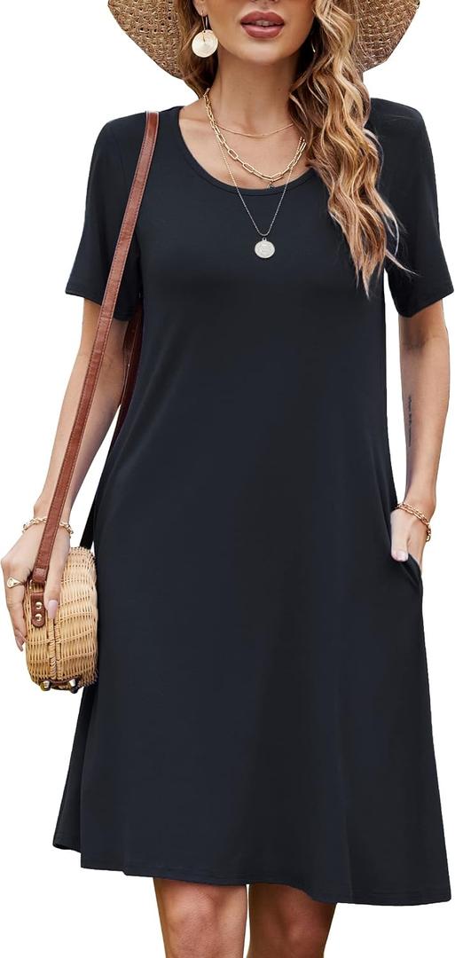 FZ FANTASTIC ZONE Women's Casual Summer T Shirt Dresses Short Sleeve Swing Dress with Pockets (L)