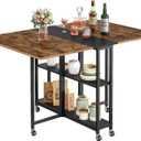 CHOEZON Folding Dining Table, Movable Dining Table, Expandable Kitchen Table, Versatile Table with 6 Wheels and 2-Tier Shelf, for Dining, Living Room, Apartment, Rustic Brown TCZ01BF, 47.4"L x 31.5"W x 30.1"H