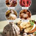 Ceramic Garlic Keeper with Lid and Holes Garlic Saver and Storage Framhouse Decor Keep Gralic Cloves Dry and Fresh, Grey