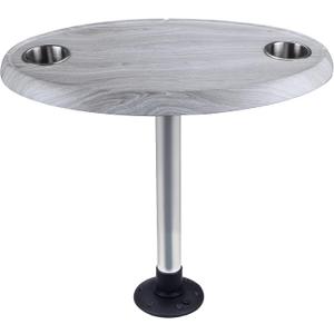 Marine Thread - Lock Table Package - Oval - Boat Table Leg Set. Pontoon Boat Acc. Pedestal Table. Extra-Large Removable Table. Built-in Cup Holders (Silver Fringe)