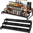 Spice Rack Organizer for Cabinet, Expandable 3 Tiered Spice Rack, Metal Spices Organizer, Display Shelf Organizers for Cabinet, Countertop, Pantry, Cupboard (Black)