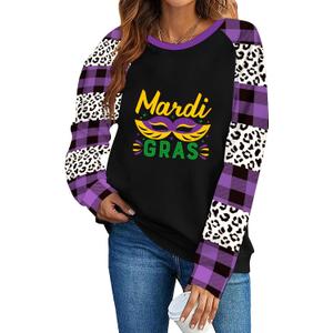 TMSD Women's Mardi Gras St Patrick's Day Sweatshirt Raglan Sleeve Crew Neck Top