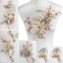 Silvora 6 PCS Flower Fabric Beaded Pearl Lace Applique, 3D Embroidered Patch for Dresses,Handmade Sewing Tool for DIY Neckline Bodice Pants(Gold-6)