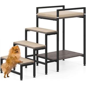 Dog Window Perch Dog Steps for High Beds and Couch, 22''H Non-Slip Stairs for Small Medium Cats, 4 Steps Pet Bunk Bed with Stair, Sturdy Frame,
