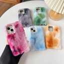 Caseative for iPhone 13 Case,Colorful Fluffy Fuzzy Furry Warm Plush Phone Case (Pink,13)