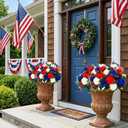 Sariiraw 12 Stems Artificial Patriotic Mums Red White Blue Outdoor Decor