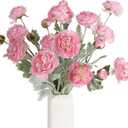 IPOPU Pink Peonies Artificial Flowers 6pcs Pink Artificial Ranunculus Flowers18Heads Pink Silk Peonies with Stems Real Look for Spring Decorations Floral Arrangements Home Table Centerpiece (Pink)