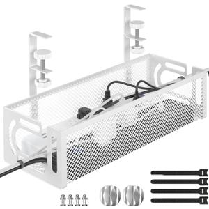 Under Desk Cable Management Tray, 15.7'' No Drill Steel Desk Cable Organizers, Wire Management Tray Cable Management Rack (1 Pack-White)