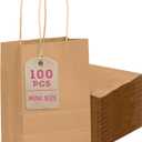 Bakepacker 100 Pcs Brown Mini Paper Gift Bags with Handles 6"x4.5"x2.5" Kraft Party Favor Bags Multiple Uses (Mini size)