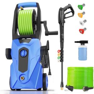 commowner 5000PSI Electric Pressure Washer, 2025 New Power Washer with 33FT Flexible Extension Pressure Washer Hose Reel, 4 Nozzles, Professional Powerwashers for Home/Car(Blue)