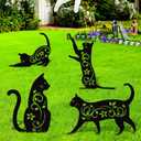 Elcoho 4 Pack Black Cat Silhouette Cute Metal Cat Garden Statues Bird Repellent Decorative Garden Stakes for Yard, Garden, Lawn Outdoor Decorations