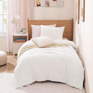 WRENSONGE Twin/Twin XL Comforter Set for Girls Boys Teens, 1 White Comforter & 1 Pillow Sham, Soft Lightweight Kids Comforter Sets for All Seasons Dorm Bedding