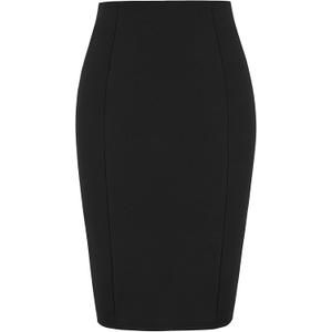 Kate Kasin Womens Knee Length Elastic Waist Stretchy Bodycon Plaid Business Pencil Skirt (Black, M)
