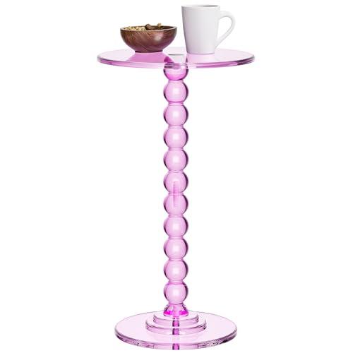 Dewrhiixe Acrylic Side Table, End Table Round Top with Solid Post for Living Room, Bedroom, Balcony, Easy Assembly (Pedestal, Pink)