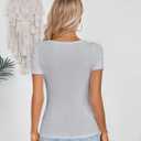 SANDERY Womens Fashion Clothes One Piece Cutout Tops Short Sleeve Ribbed Knit Slim Fitted Shirts Tee Tshirts (Gray, M)
