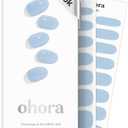 ohora Semi Cured Gel Nail Strips (N Cream Sky) - Blue, Solid, Works with Any UV/LED Lamps, Salon-Quality, Long Lasting, Easy to Apply & Remove - Includes 2 Prep Pads, Nail File & Wooden Stick