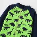 AIWUHE Boys one piece Swimsuit Zipper Rash Guard Kids Long Sleeve Bathing Suits UPF 50+ Sun Protection Swimwear, Green Dinosaur (4T-5T)