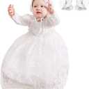 Baby Girl Baptism Dress 3PCS Infant Embroidered Christening Formal Gowns Outfit for Party Wedding (0-6 Months, White)