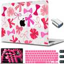 CISSOOK Compatible with MacBook Air 15 inch Case 2025 2024 2023 Release Model A3241 M4 A3114 M3 A2941 M2, Plastic Hard Shell Case Keyboard Cover Screen Protector USB Adapter, Pink Bows