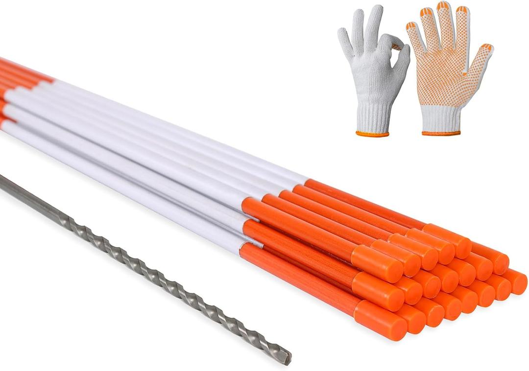 58 Inch Approx 5FT Driveway Markers with 10.2" Reflective Tape 20 Pack Solid Fiberglass Snow Stakes for Snow Plowing with Drill Bit and Gloves 5/16 Inch