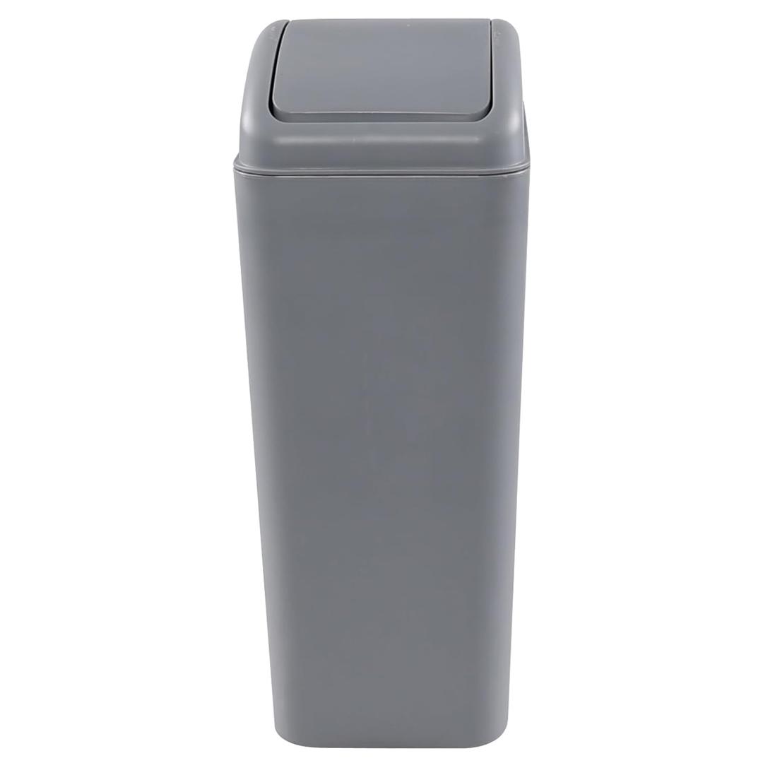 1-Pack 3.5 Gallon Plastic Trash Bin with Lid, Swing Lid Trash Can, Gray