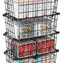 KIKIBRO Freezer Organizer Bins - Fit 10 to 20 Cu.FT Deep Freezer, Stackable Chest Freezer Organizer Sort Frozen Food and Easily Get with Handle, 4 Pack Chest Freezer Bins, Black