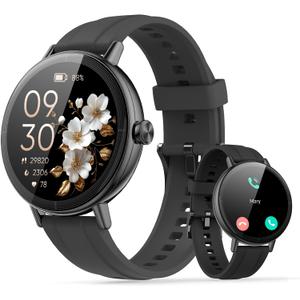 Smart Watch for Women, 1.27" HD Fitness Tracker with Bluetooth Calls(Answer&Make) IP68 Waterproof Smartwatch Compatible IOS/Android,100+ Sport Modes Watch with Heart Rate/Sleep Monitor Pedometer Black