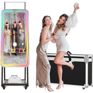 MWE Magic Mirror Photo Booth Machine Touch Screen with Printer,12MP 4K HD Camera, RGB Surround Light Music Sync, Professional Photography Light, Dual System, Software APP Remote Control (47in+Printer)