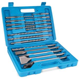 17pcs SDS Plus Concrete Masonry Drill Bits and Chisels Set with Storage Case, Carbide-Tipped Drill Bit Set for Concrete, Stone, Brick