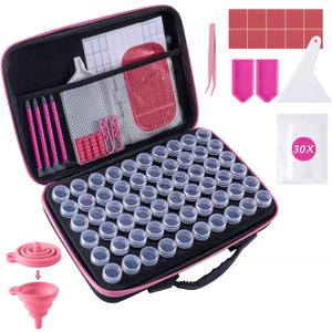 LYMUSUMI Diamond Art Storage Containers 60 Slots Diamond Painting Accessories and Tools Portable Bead Organizer Boxes for AdultsPink