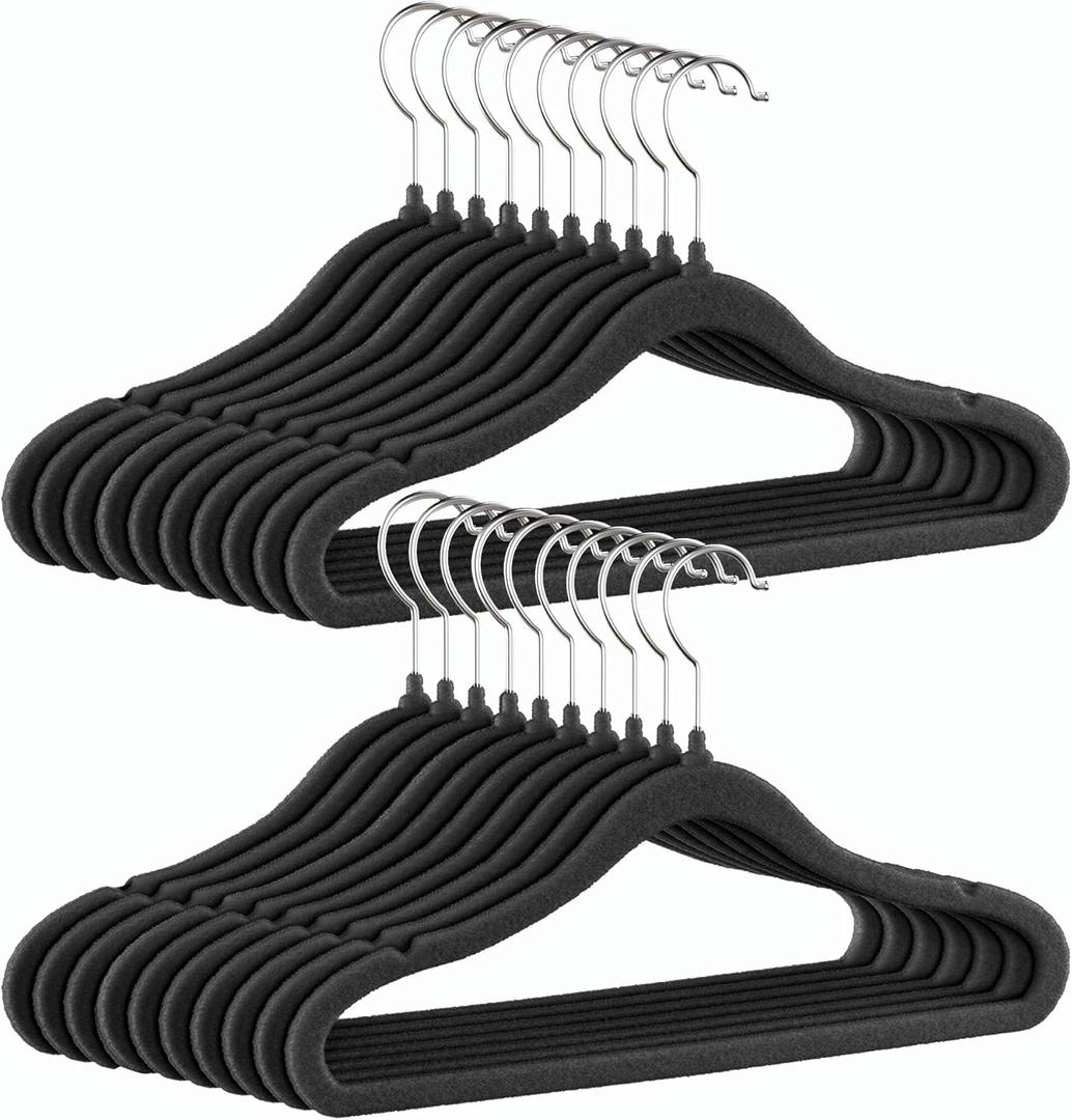 GoodtoU Kids Velvet Hangers Baby Hangers Black Infant Hanger for Closet Non Slip Children Hanger (11.8 inch 20 Pack)