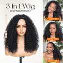 HUA Kinky Curly Half Wig for Black Women 180% Density 3 In 1 Seamless Flip Over Burmese Curly Half Wigs Protein Synthetic Hair Boast A Human Hair Like Touch 18 Inch Wear and Go Glueless Wigs Daily Use