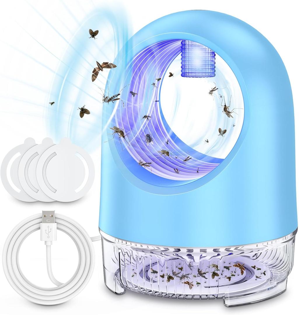 Quiet & Safe Indoor Fruit Fly Trap, Fan-Powered Insect Catcher for Kitchen - Kills Gnats, Mosquitoes, Moths, Flies with Light & Sticky Glue, Child and Pet Friendly
