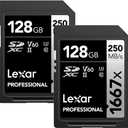 Lexar 128GB (2-Pack) Professional 1667x SD Card, UHS-II, C10, U3, V60, Full HD, 4K, Up To 250MB/s Read SDXC Memory Card, for Professional Photographer, Videographer, Enthusiast (LSD128CBNA16672)