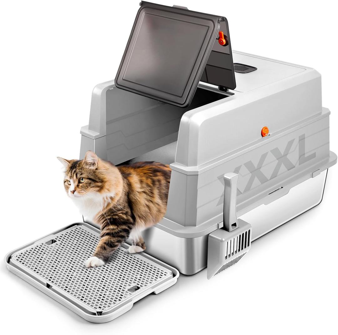 XXXL Stainless Steel Litter Box with Lid, Extra Large 28" L x 20" W x 17" H Enclosed Metal Cat Litter Box with Litter Scoop & Foot Pedal, Odor Control for Big Cats, Multiple Cats (Light Grey) XXXL Stainless Steel Litter Box with Lid, Extra Large 28" L x 20" W x 17" H Enclosed Metal Cat Litter Box with Litter Scoop & Foot Pedal, Odor Control for Big Cats, Multiple Cats (Light Grey)
