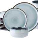 LeRatio Ceramic Dinnerware Sets for 6,Porcelain Plates and Bowls Sets,Handmade Reactive Glaze Dishes Set,Chip Resistant and Scratch Resistant | Oven&Dishwasher & Microwave Safe-Gray White(18PCS)